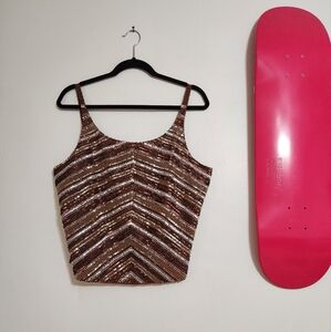 Etcetera Brown and Gold Sequin Tank Top